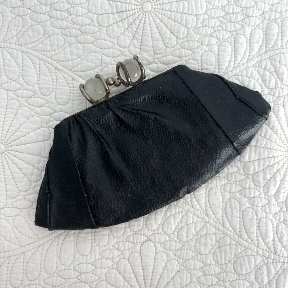 Antique Black Leather Kisslock Purse